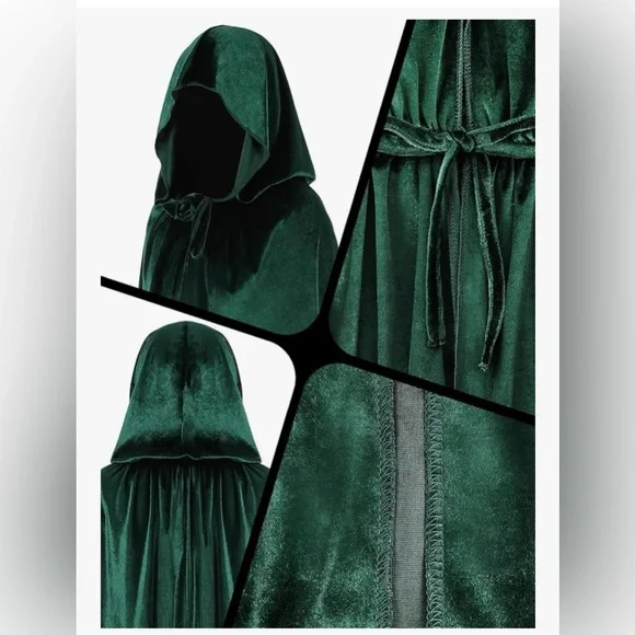 ✨ Enchantress Energy ✨ Emerald Velvet Hooded Cloak Gothic Witchy Cape NEW NWT M - Picture 3 of 5